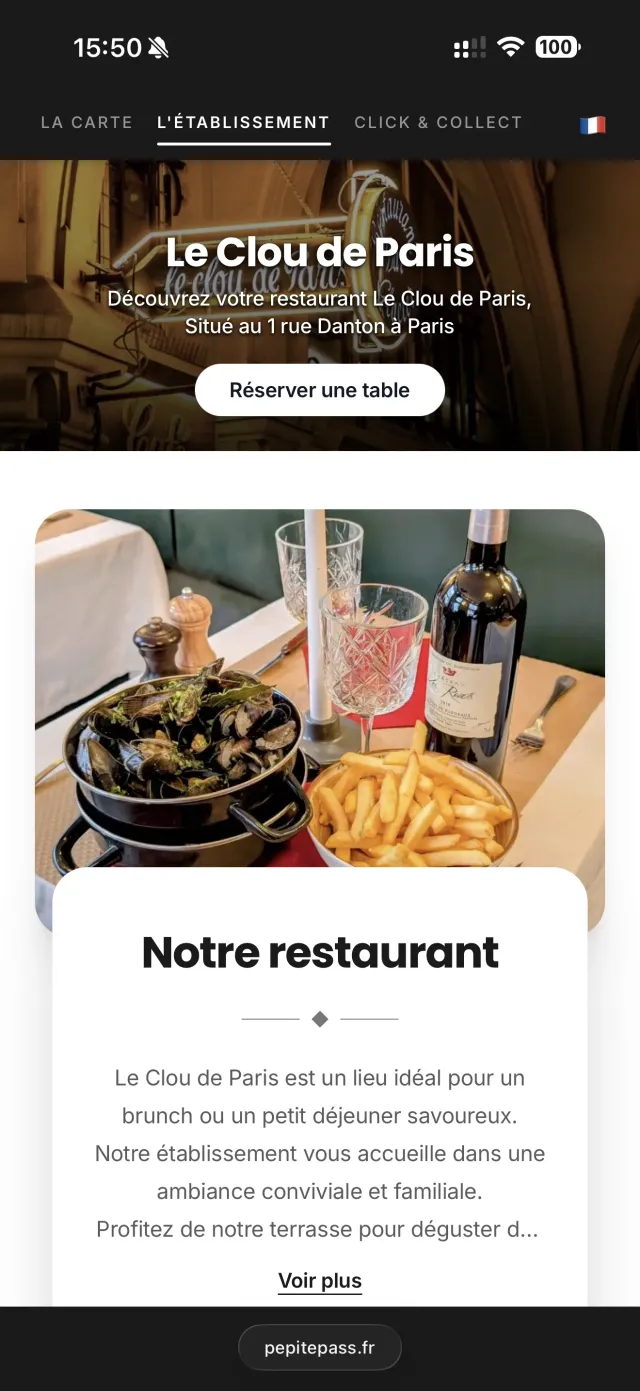 Vitrine publique Le Clou de Paris, onglet L'établissement